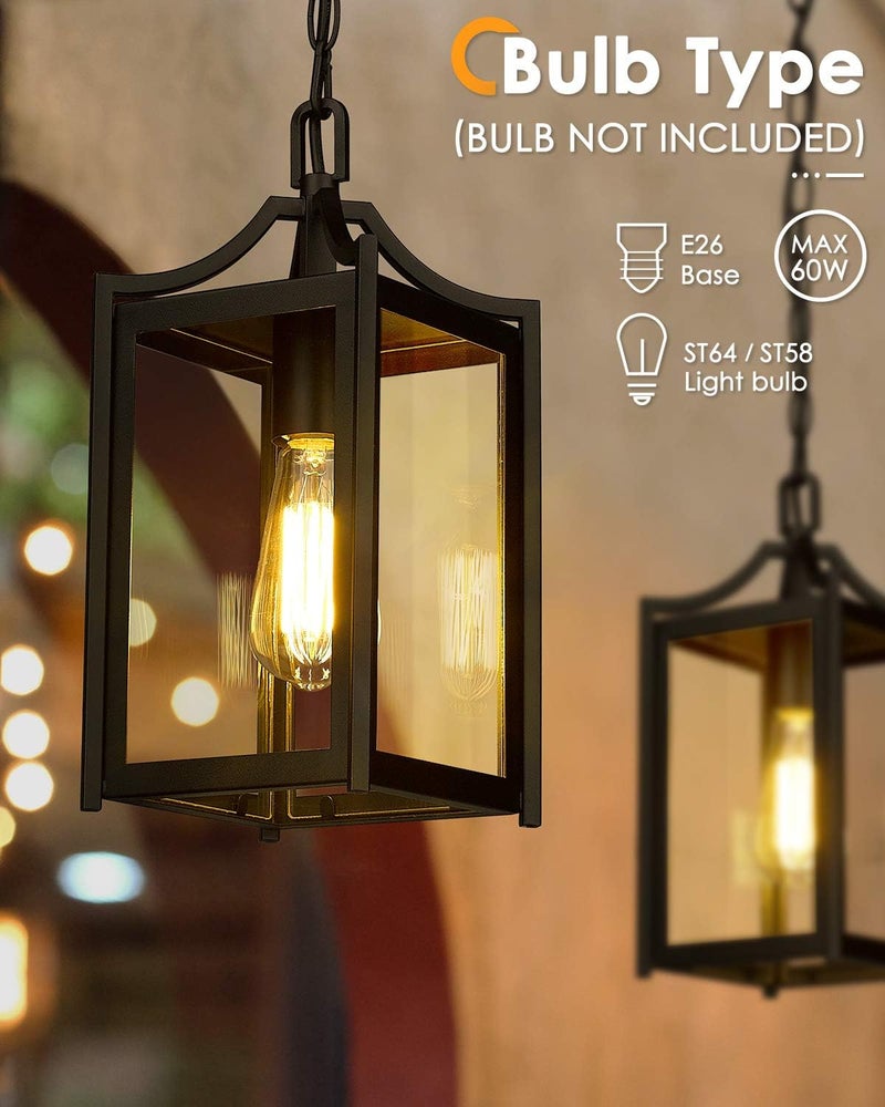 Osimir Outdoor Pendant Light, 14" Large Modern Hanging Porch Light with Adjustable Chain, Black Exterior Outdoor Hanging Lantern with Clear Glass for Porch Foyer Gazebo, 2439/1H - Image 4